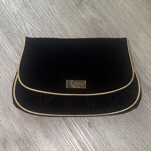 Dior Black Velvet Clutch with Gold Piping and Logo Plate